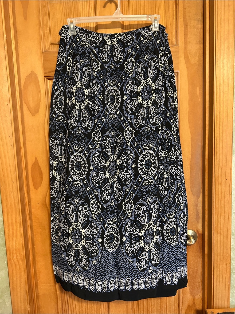 Maxi Wrap Skirt With Elastic Adjustable Button Waist Multi Blue/White Size XL